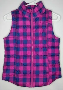 Girl's SO Size 12 Puffer Vest Pink And Navy Plaid Full Zip Great Condition (B12) - Picture 1 of 7