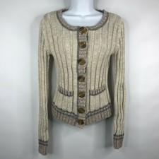 Free People Beige Ribbed Knit Button Up Cardigan Sweater Size XS