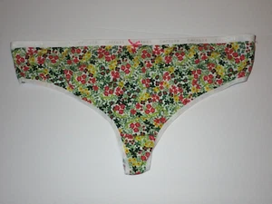 Lane Bryant Cacique 26/28 Cotton Wide Side Thong Panties White w/ Green Floral - Picture 1 of 5