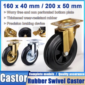 160x40mm or 200x50mm Rubber Swivel Castor Wheels Trolley Caster for Trash Cans - Picture 1 of 14