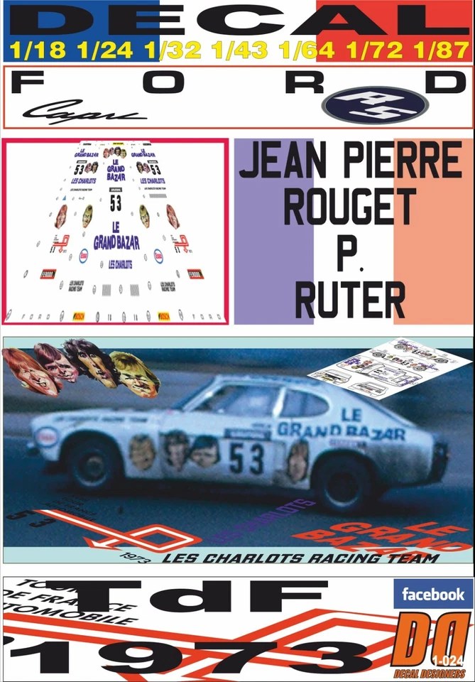 DECAL FORD CAPRI LES CHARLOTS-EL GRAND BAZAR J.P.ROUGET TdF 1973 DnF (08) - Image 1 of 1