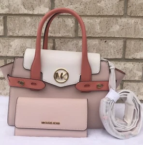 Michael Kors Carmen Medium Flap Satchel Colorblock Powder Blush Multi And Wallet - Picture 1 of 14