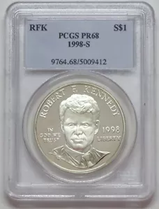 1998-S RFK Silver Proof Commemorative $1 Dollar Coin PCGS PR68 - Picture 1 of 2