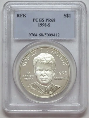 1998-S RFK Silver Proof Commemorative $1 Dollar Coin PCGS PR68 - Image 1 of 2