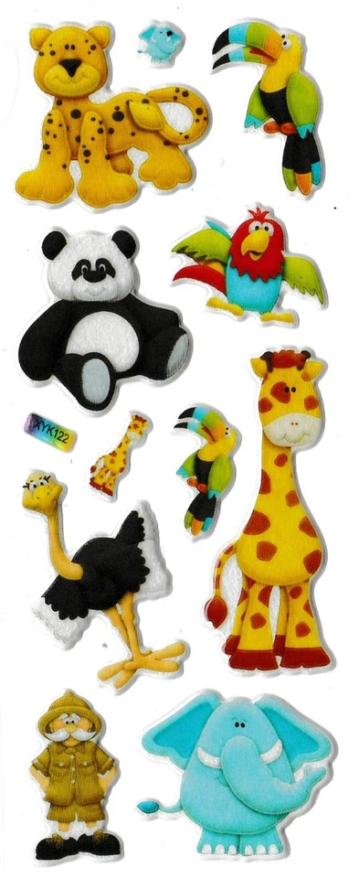 3D Stickers Animals Zoo TIGER DOG ELEPHANT LION GIRAFFE BEAR RACCOON PANDA OWL - Image 1 of 1