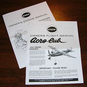 COX .049 ACRO-CUB AIRPLANE OWNERS FLIGHT INSTRUCTION AND 049 ENGINE MANUAL - Picture 1 of 1