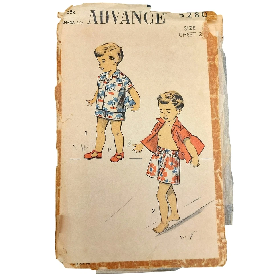 1940s Vintage Advance Sewing Pattern 5280 Toddler Boys Shirt and Shorts Size 2  - Image 1 of 3