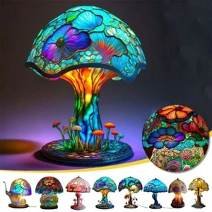 Mushroom Table Lamps Stained Resin Plant Series Lamp Night Light Bedside - Picture 1 of 18