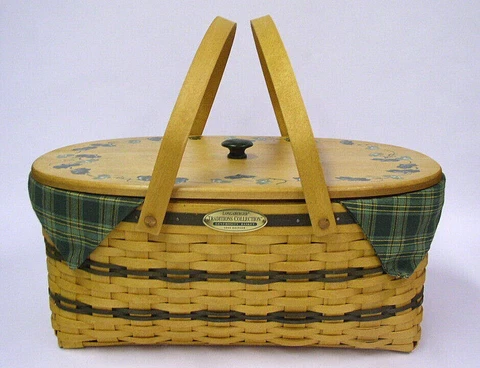 Longaberger 1999 Traditions Generosity Picnic Basket Lid, Fabric, 2 protectors Cover