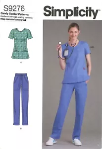 Simplicity S9276 Nurse's Scrubs Top & Pants, Bungee ID Badge Loop Sz 16-24 UNCUT - Picture 1 of 4