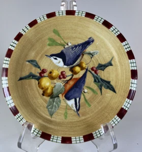 Lenox Winter Greetings Everyday Salad Plates 8.5" Nuthatch Bird Plaid Rim - Picture 1 of 6
