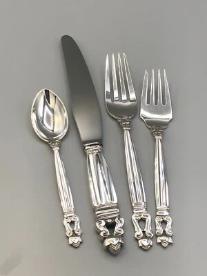 Georg Jensen Acorn Sterling Silver 4 piece Place Setting, gently used - Image 1 of 4