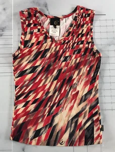 Just Cavalli Tank Top Womens Medium Red Cream Black Checks V Neck Stretch - Picture 1 of 7