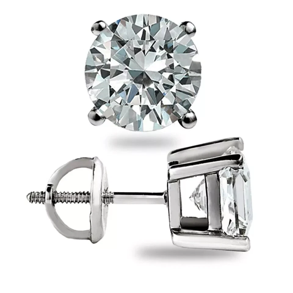 3Ct Round Cut Created Diamond Screw Back Stud Earrings 14K White Gold Plated 925 Foto 1 de 1