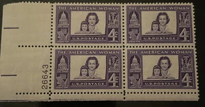 US Postage SC #1152 THE AMERICAN WOMAN 1960 Plate block (4 Cents) - Picture 1 of 1