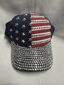 USA Womens American Flag Bling Silver Studded Embellished Hat Cap - Picture 1 of 3