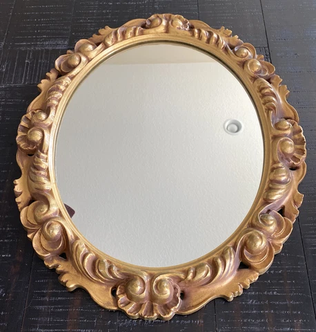 Oval Mirror Gold Heavy Resin Not Plastic 25” X 21” #F-80 Rare 10.25 lbs Cover