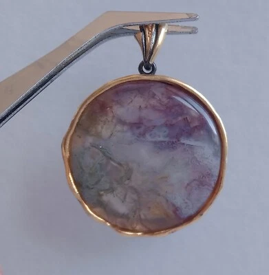 PENDENTE IN ARGENTO STERLING 925 DORATO E BRUNITO CON PIASTRA DI AGATA NATURALE - Immagine 1 di 4