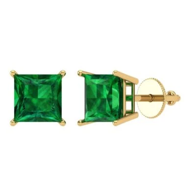 3 ct Princess Cut Solitaire Studs Gemstone Solid Yellow Gold Earrings Push Back - Image 1 of 4