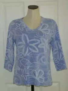 Top Fresh Produce De Colección EE. UU. Blanco Lila Floral Volantes Cuello en V Dobladillo y Mangas 3/4 ~ M - Imagen 1 de 11
