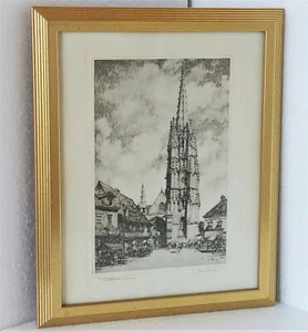 Vintage Druck Lithographie Samuel Chamberlain Notre Dame Kirche Markttag Frankreich - Bild 1 von 11