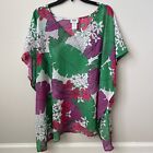 Monroe & Main Tropical V-Neck Tunic Cover Up Floral Leaf Green Purple Pink 1X/2X