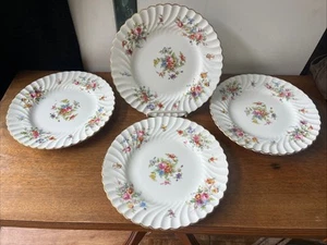 Four Minton Marlow 9” English Floral Flower China Luncheon Plates Plate Set - Picture 1 of 15