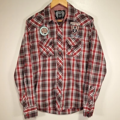 Eighty Eight Button Up Shirt Men's M Red & Gray Plaid Manchester United FC - Image 1 of 4