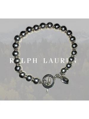 Vintage Ralph Lauren Bead Toggle Bracelet Silvertone RLL Cartouche  - Image 1 of 4