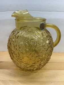 Vtg Anchor Hocking Crinkle Glass LIDO MILANO ICE LIP Pitcher Amber Gold Honey - Picture 1 of 8