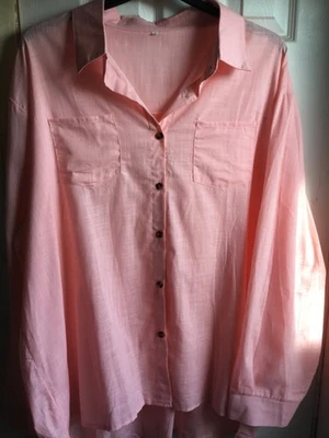 New ladies long sleeve pink 4XL shirt tail long blouse cotton/ linen feel - Image 1 of 2