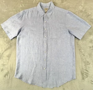 LL Bean Shirt Mens Large Tall Blue Linen Short Sleeve Button Up Pocket Casual - Picture 1 of 11
