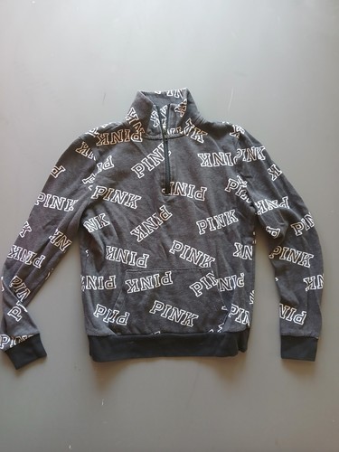 UNDERCOVER Felpa con cappuccio Victoria's Secret ROSA XS quarto zip pullover stampa logo all over grigio