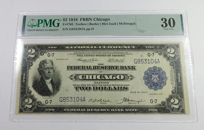 1918 PMG VF30 Chicago National Currency FR 765 $2 Two Dollar Note #57885F - Image 1 of 4