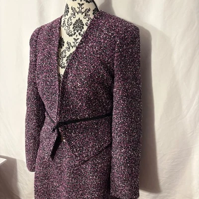 Conjunto de traje blazer falda punto texturizado para mujer Calvin Klein púrpura negro talla 10 Foto 1 de 4