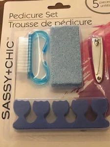 Pedicure Set 5 Piece Clippers Pumice Stone Toe Separators Brush Foot Care Tools - Picture 1 of 1