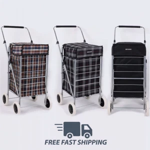 4 Wheel Folding Shopping Trolley Cart with 60L Insulated Cooler Bag Case - Picture 1 of 46