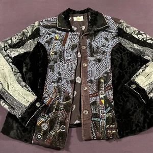 Sandy Starkman Wearable Art Womens Large? Jacket Black Embellished Lace Beads - Picture 1 of 19