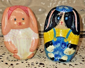 Paar handbemalte Hasen in Eiform aus Holz Hasen Osterdeko - Bild 1 von 6