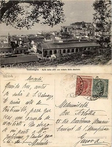 Ventimiglia, parte della città con veduta della stazione, viaggiata 1920 - Bild 1 von 1