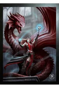 BLACK FRAMED ANNE STOKES ART - SCARLET MAGE DRAGON 3D PICTURE PRINT 325mmX425mm - Picture 1 of 2