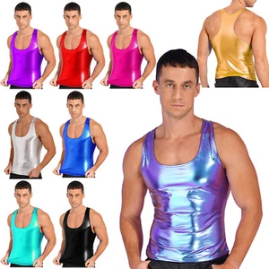 AU Mens Leather T-Shirt U Neck Sleeveless Tank Top Clubwear Vest Tops Muscle Top - Picture 1 of 97
