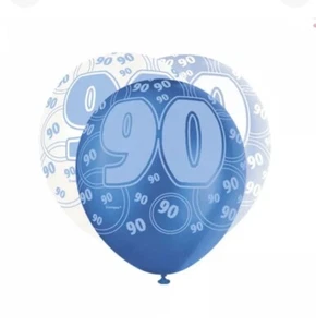 6 verschiedene blaue Glitzer 90. Geburtstag biologisch abbaubare Latex Party Ballons 30 cm 90 - Bild 1 von 2