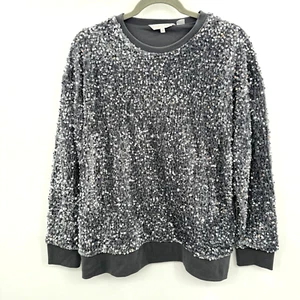 Shiraleah Allover Pailletten Sweatshirt Gr. M grau silber Schimmer Glitzer Maximalist - Bild 1 von 10
