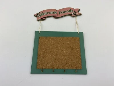 Vintage Style Decorative "Welcome Friends" Cork Memo Board With Hooks 3Y - Image 1 of 4
