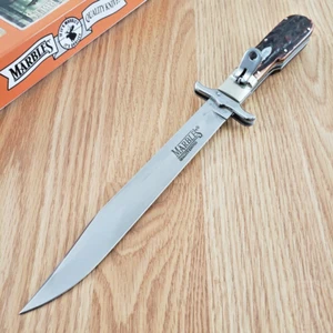 Marbles Bowie Folding Knife 4" Stainless Steel Blade Brown Jigged Bone Handle - Picture 1 of 14