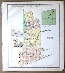 1918 Map City of MARION & Mill Pond, Wisconsin Ancestry Genealogy History - Picture 1 of 2