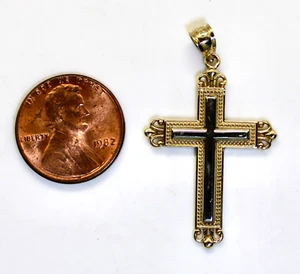 Bellissimo ciondolo croce religiosa unisex in oro giallo/bianco 14 carati, 2,4 grammi - Foto 1 di 5