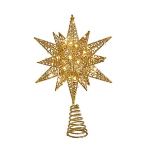 Gerson Company LED Gold Electric Lighted Starburst Tree Topper 10 inch - Picture 1 of 3