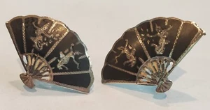 VINTAGE SIAM (THAILAND) STERLINGSILBER UND SCHWARZE EMAILLE FÄCHER SCHRAUBVERSCHLUSS OHRRINGE - Bild 1 von 4